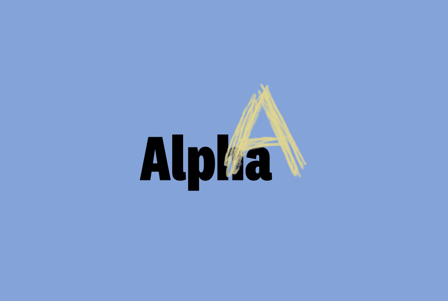 Alpha logo (LIFE version) with a hand-drawn capital A in what looks like crayon on a blue background