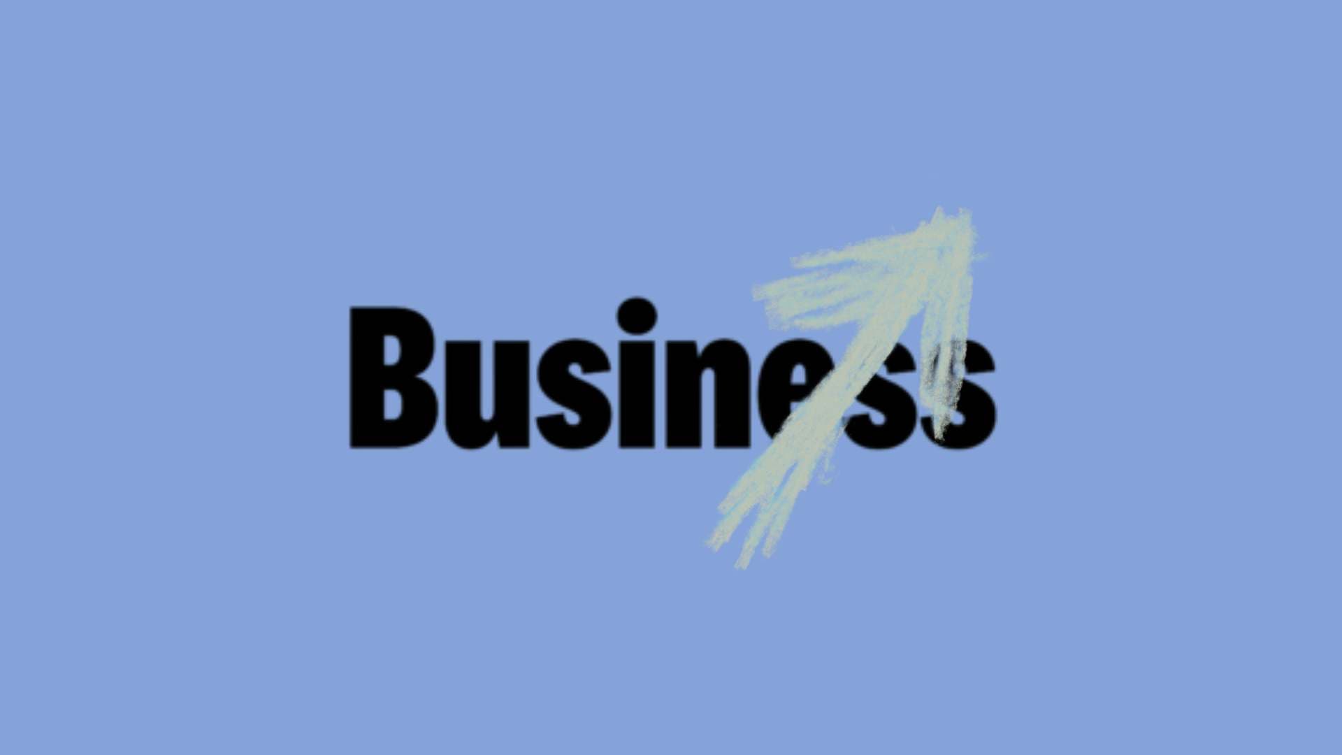 Business course logo on blue background with green crayon-drawn arrow