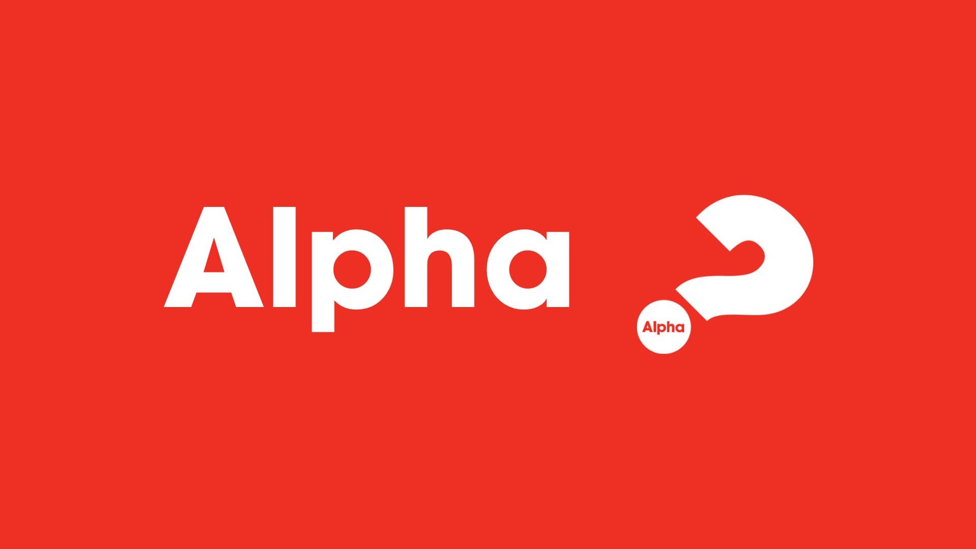 Alpha and Alpha question mark in white on red background